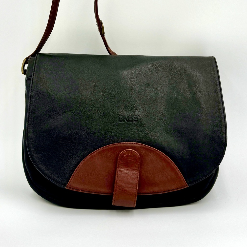 Large, leather, satchel, black and brown